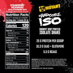 Mutant Hardcore ISO Whey mixed shake highlights premium protein quality and taste.