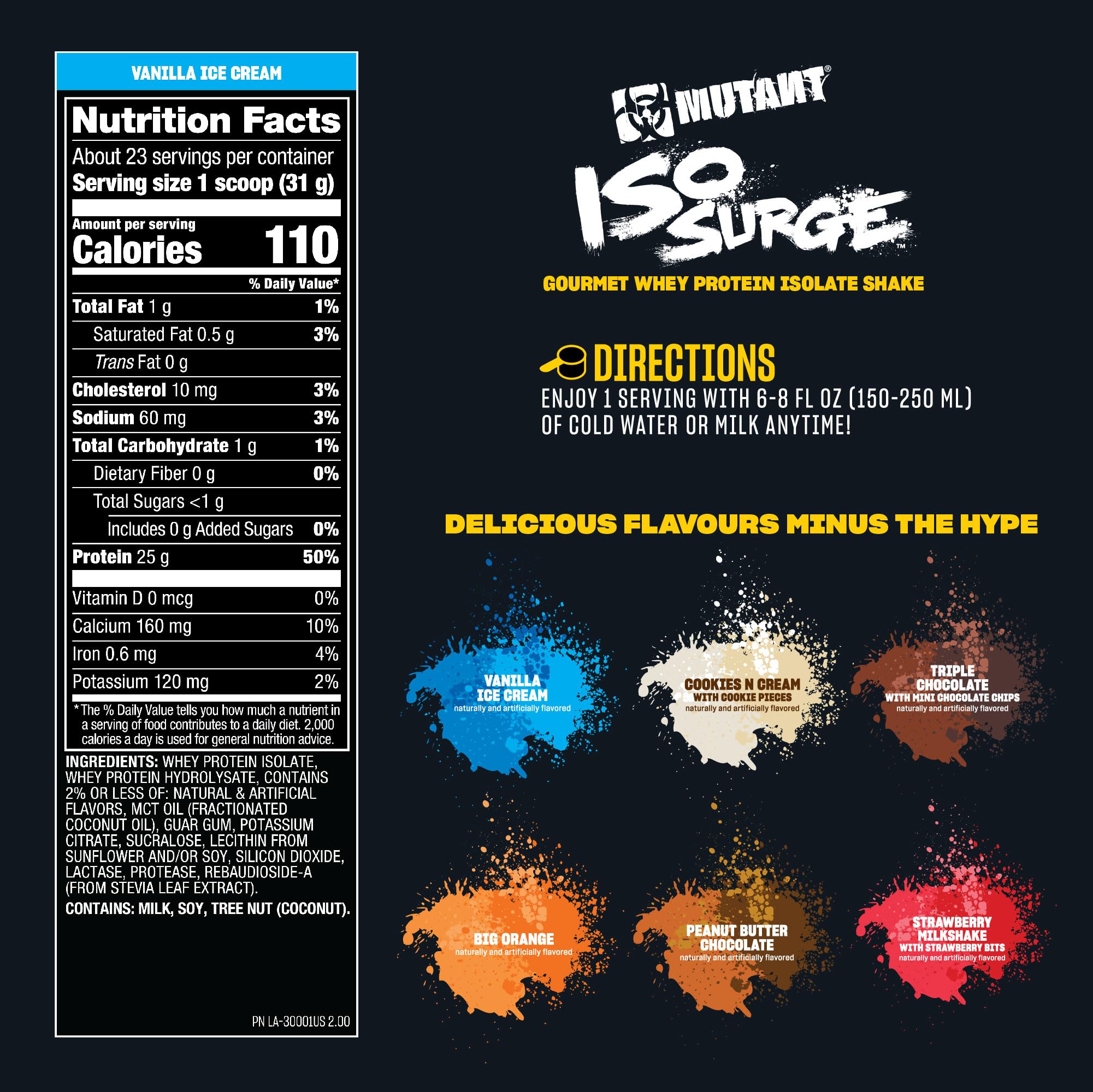 Mutant ISO Surge ingredients showcase high bioavailability protein benefits.