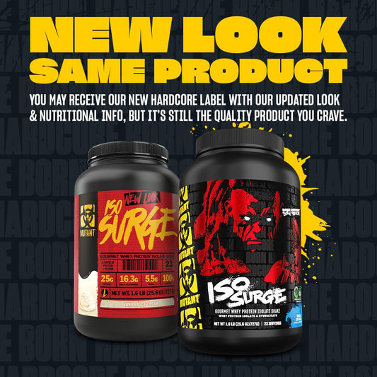 Mutant ISO Surge label close-up highlights premium protein ingredients.