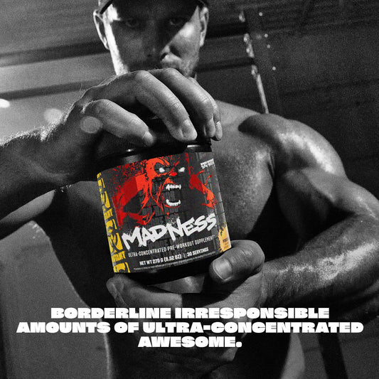 Mutant Madness blue raspberry powder pour ready for mixing.