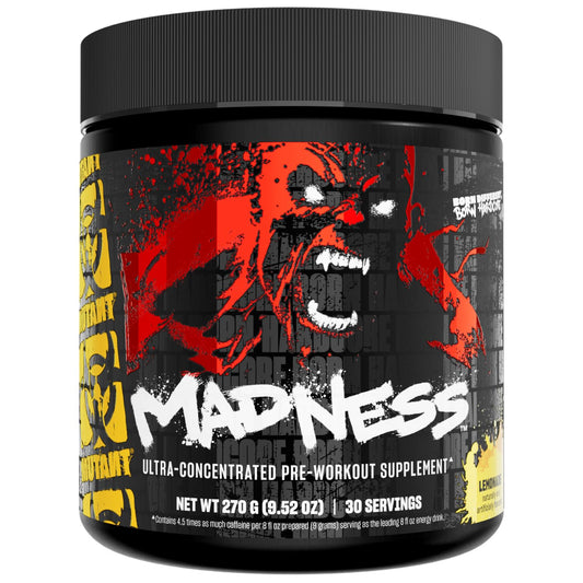 Mutant Madness Lemonade bottle pours for a ready-to-workout energy boost
