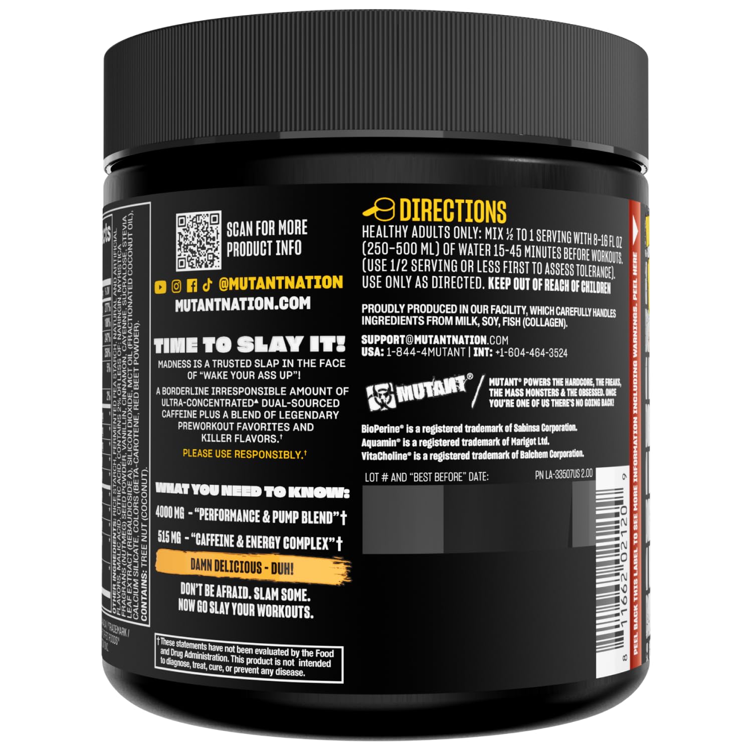 Mutant Madness supplement stack idea promotes flexible use with BCAA or amino blends.
