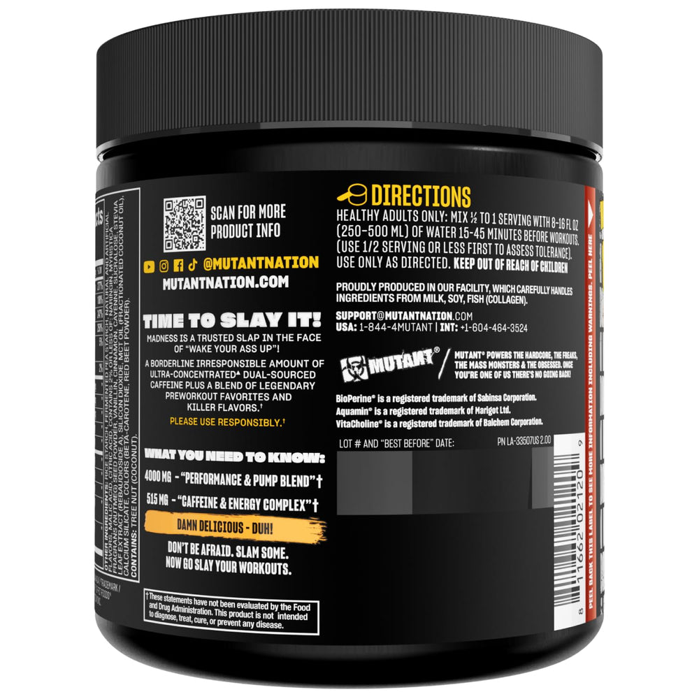 Mutant Madness supplement stack idea promotes flexible use with BCAA or amino blends.