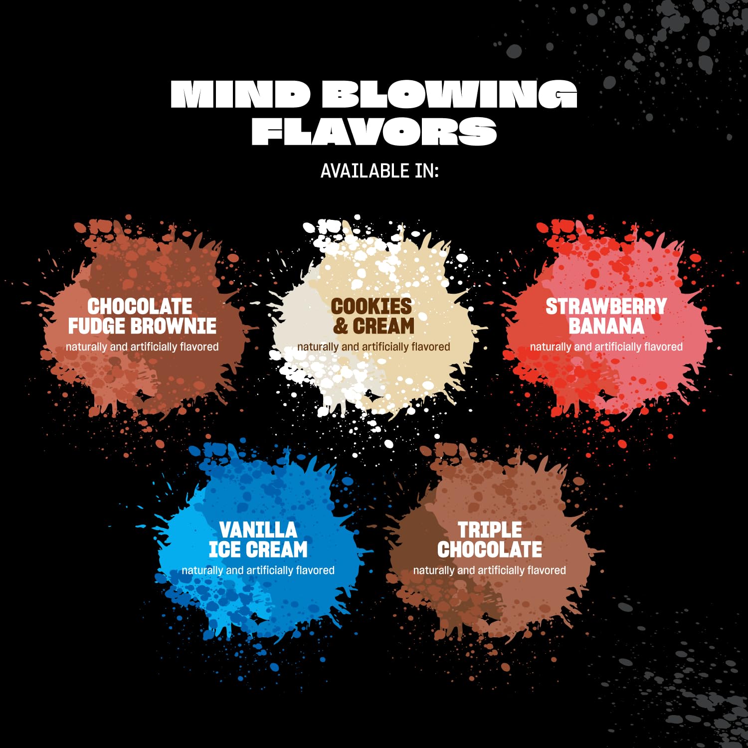 Mutant Mass flavor selection showcasing six gourmet options.