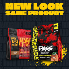 Mutant Mass triple chocolate 5lb scoop showing protein rich formula for lean mass.
