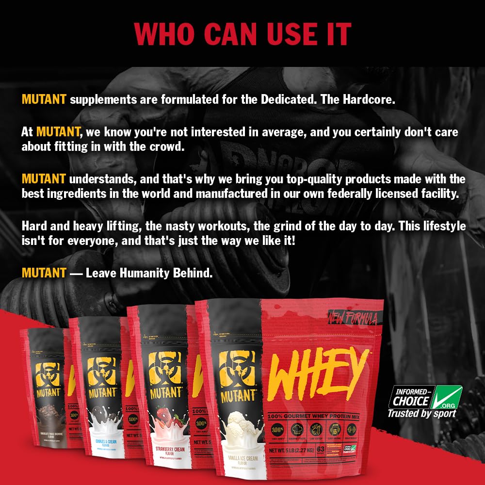 Mutant Whey Informed-Choice label, trusted gym nutrition standard.