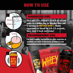 Mutant Whey protein scoop serving, easy measurement for recipes.