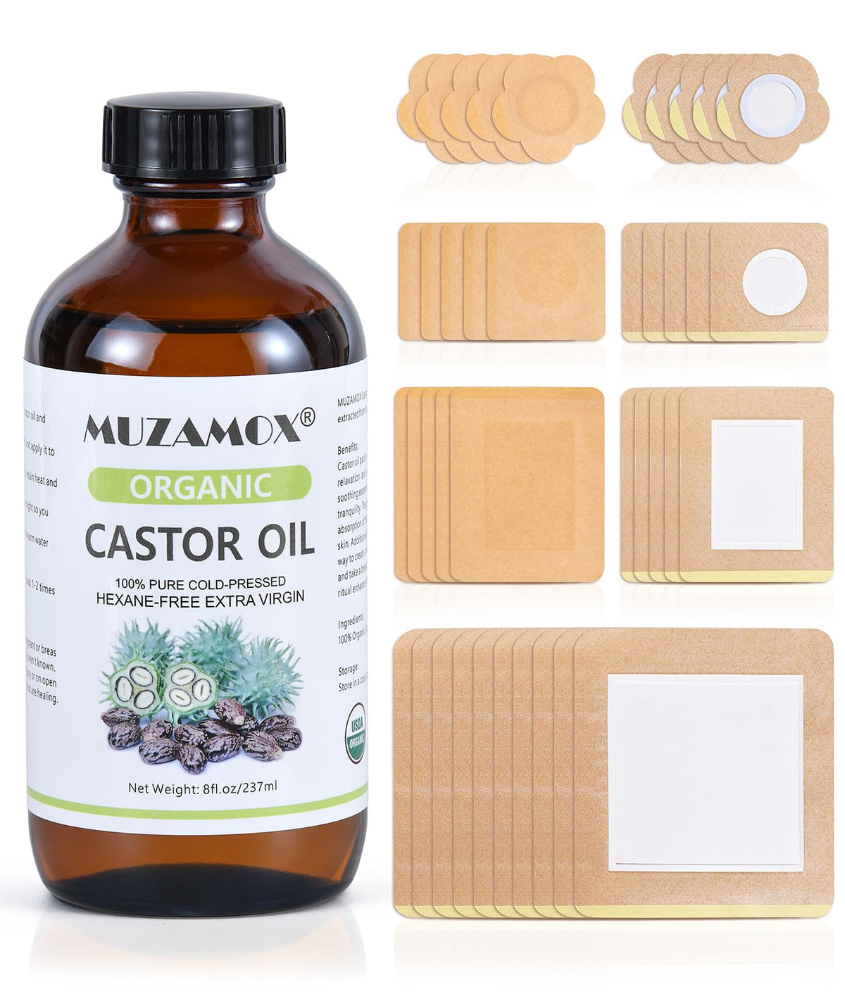 MUZAMOX castor oil patches disposable for mess-free application and secure wear