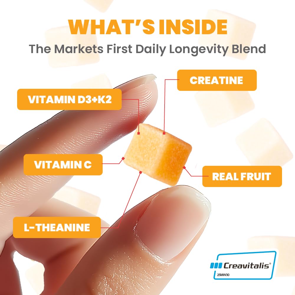 MX Wellness Creatine Monohydrate Gummies close-up shows real mango flavor.