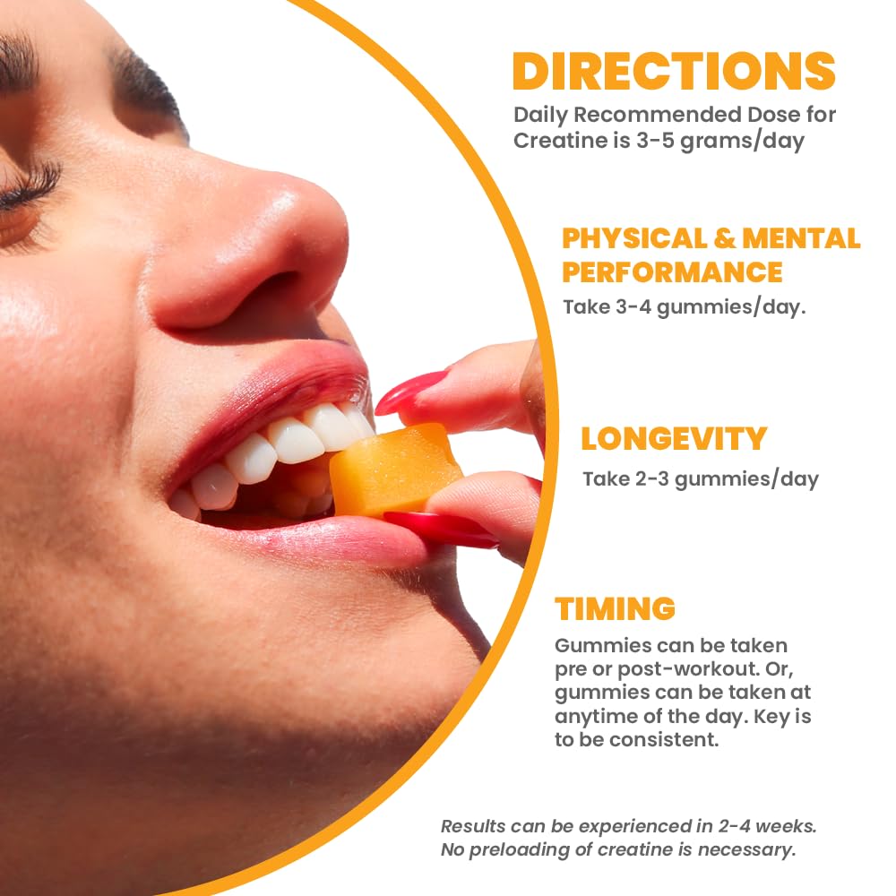 MX Wellness Creatine Monohydrate Gummies label highlights no artificial dyes.
