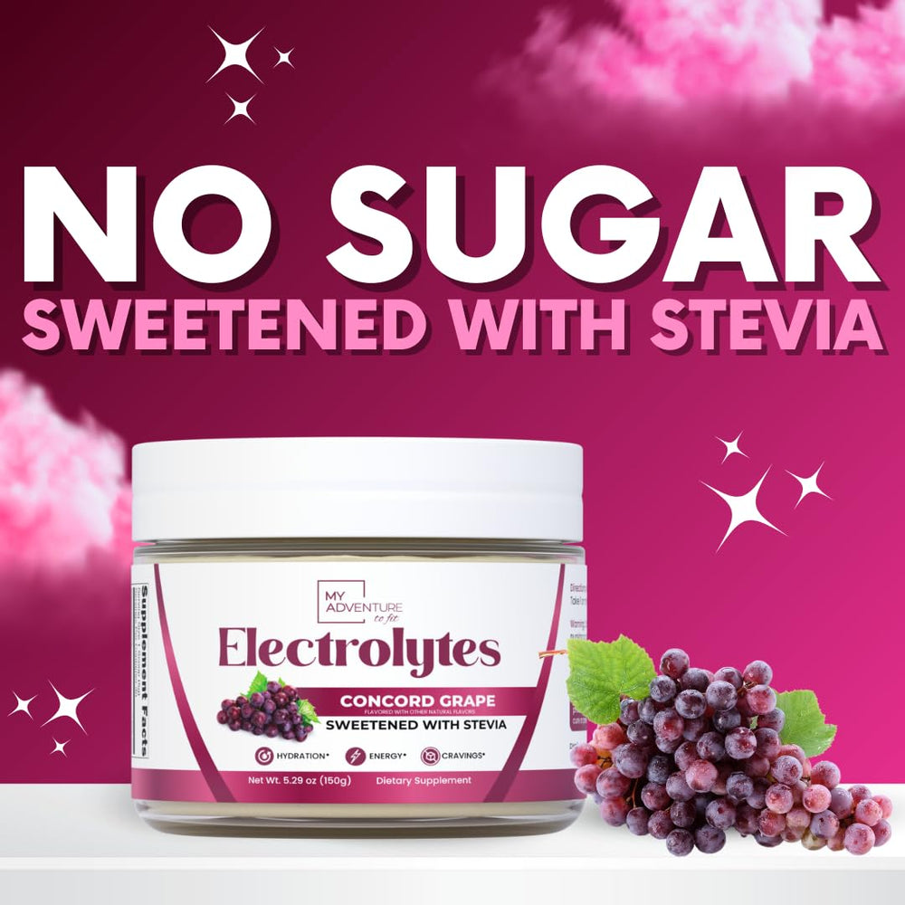 Concord Grape electrolytes powder mixed in cold water by My Adventure to Fit