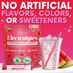 My Adventure to Fit Watermelon Electrolytes pack opened to reveal powder and scoop