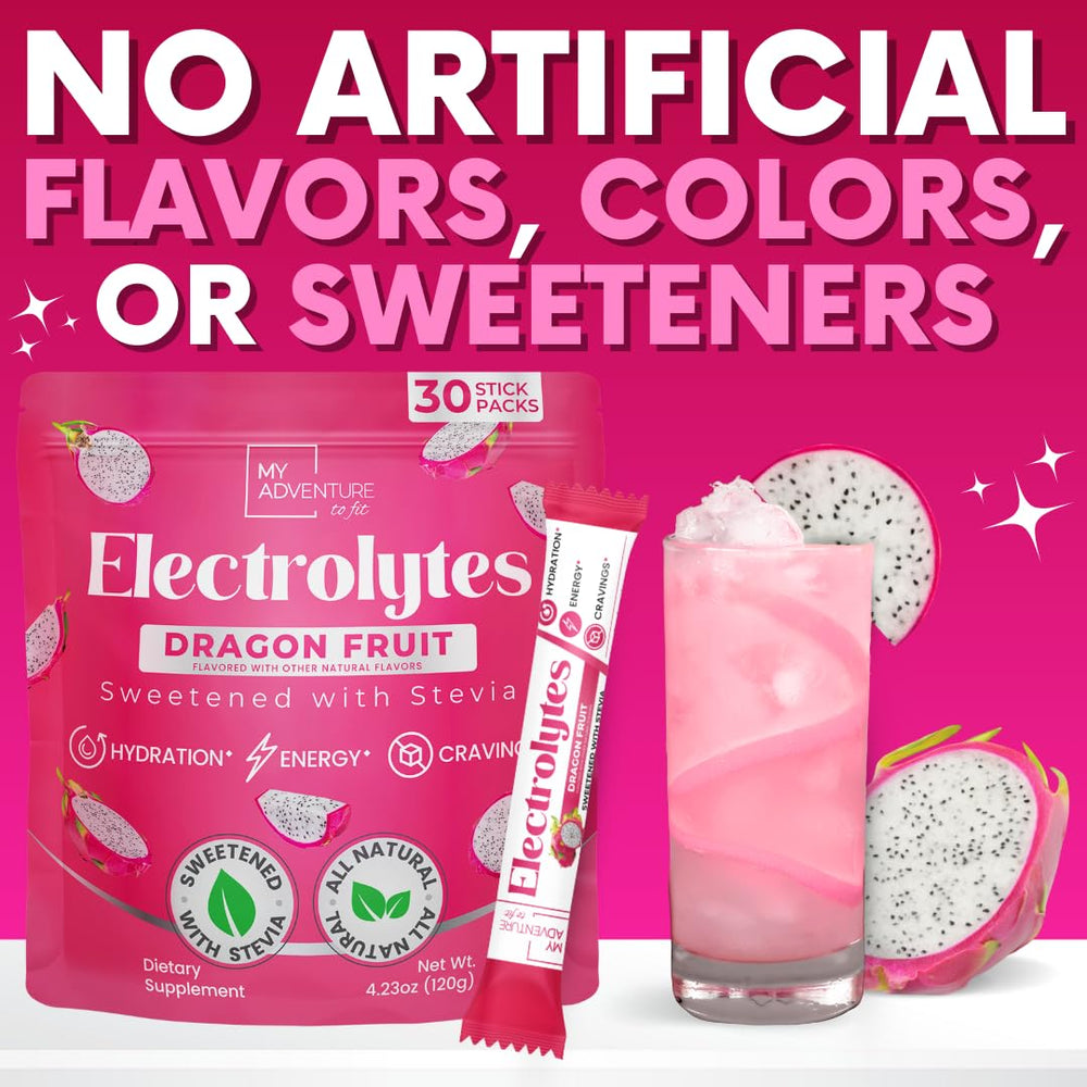 My Adventure to Fit Zero Sugar Dragon Fruit Electrolytes Stick dispense action highlighting convenient on-the-go hydration.