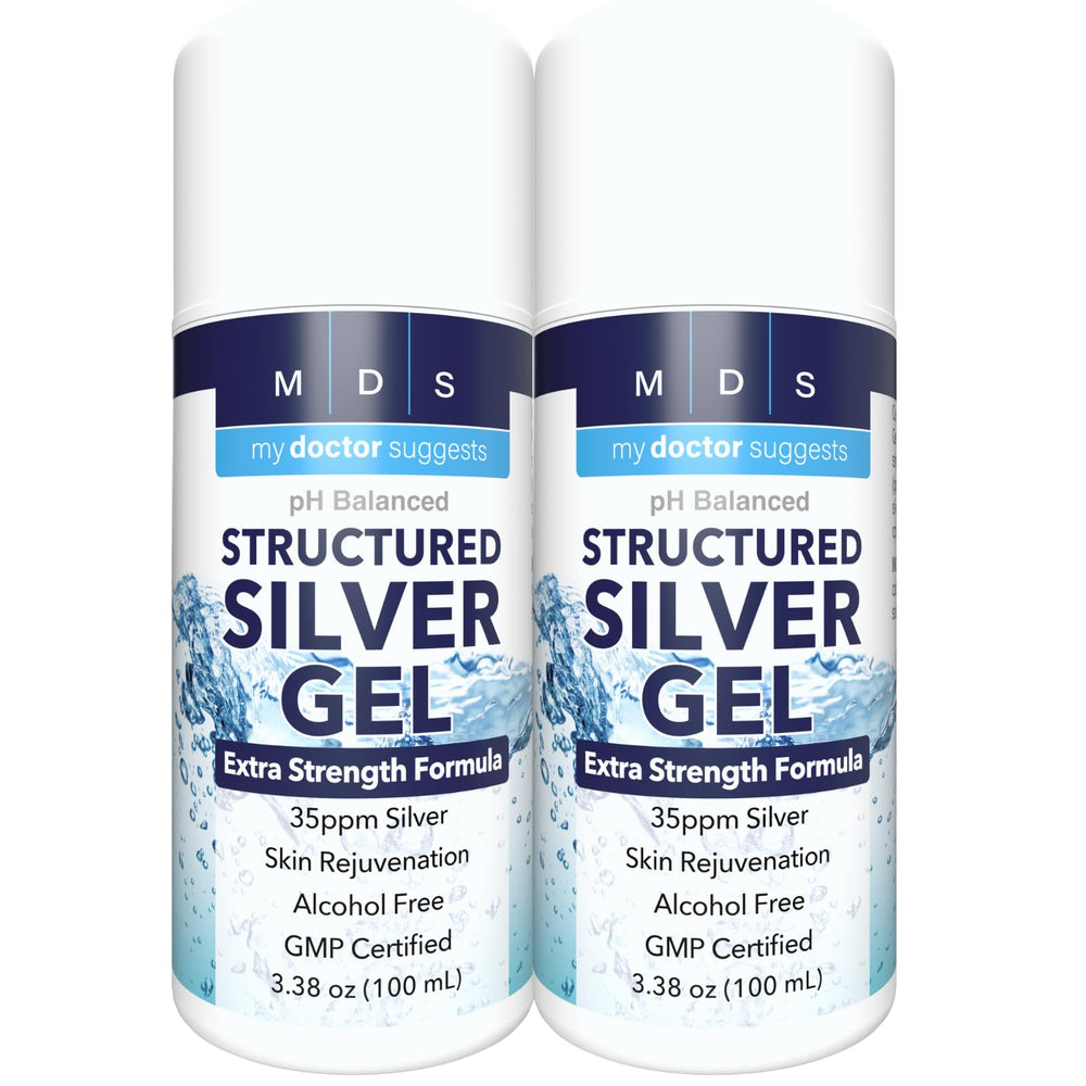 My Doctor Suggests Colloidal Silver Gel jar close-up showing 35ppm potency for skin care