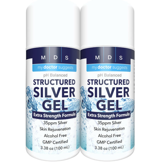 My Doctor Suggests Colloidal Silver Gel jar close-up showing 35ppm potency for skin care