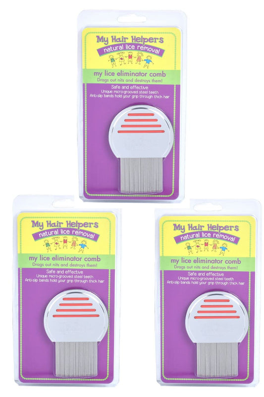 My Hair Helpers stainless steel lice eliminator comb shows precise nit removal.