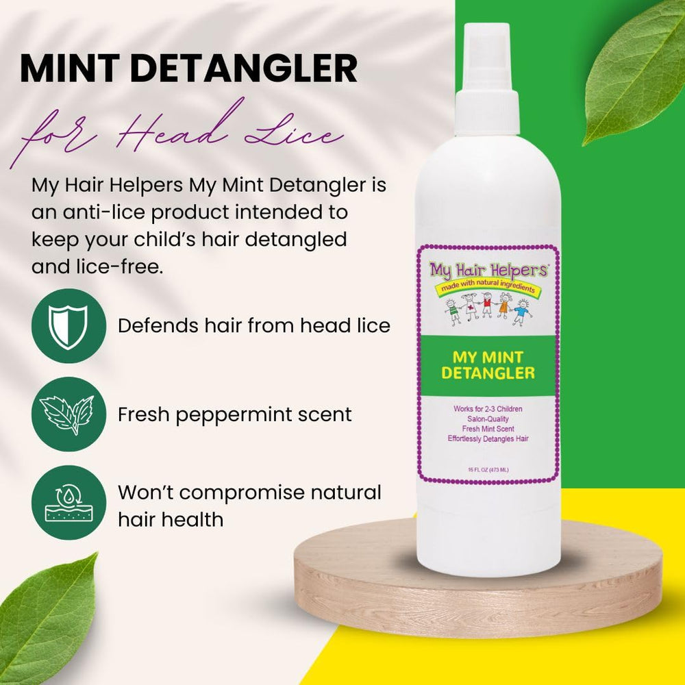 Kids' school routine with MY HAIR HELPERS Mint detangler ready to use.