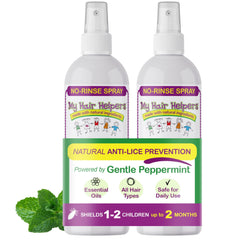My Hair Helpers Mint Lice Spray bottle front view with refreshing mint scent.