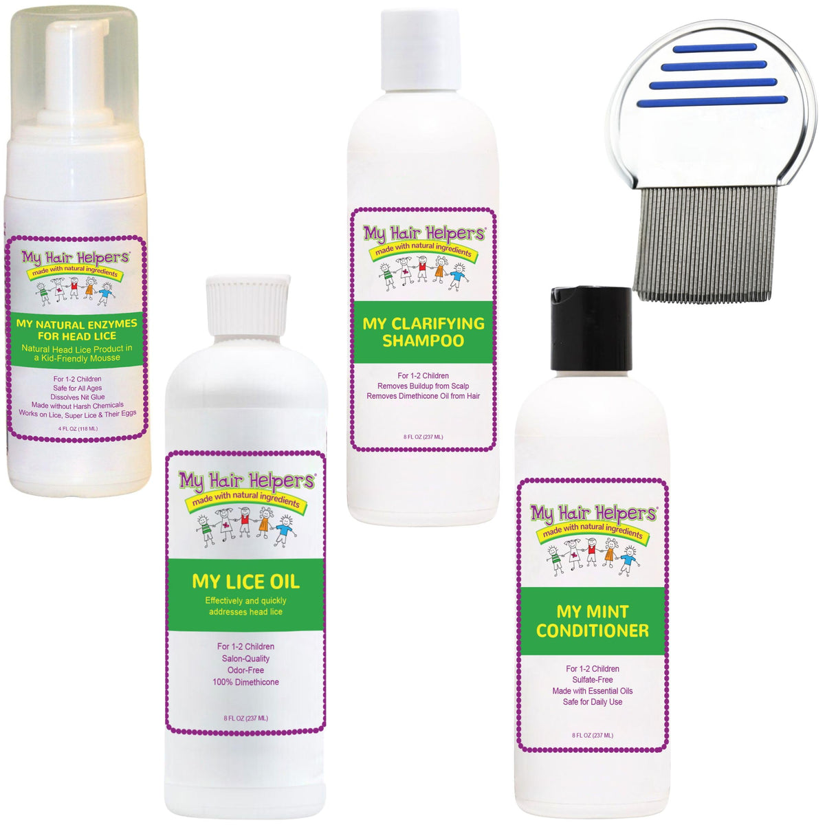 My Hair Helpers nit comb with micro-grooved teeth for precise nit and lice removal.