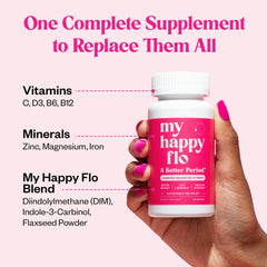 My Happy Flo PMS Support capsules arranged on a clean surface for daily wellness
