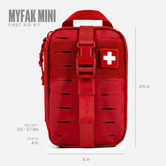 My Medic MyFak Mini Pro Kit attached to backpack strap for quick reach.