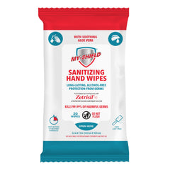 My-Shield wipes with Aloe Vera moisturize while cleaning hands.