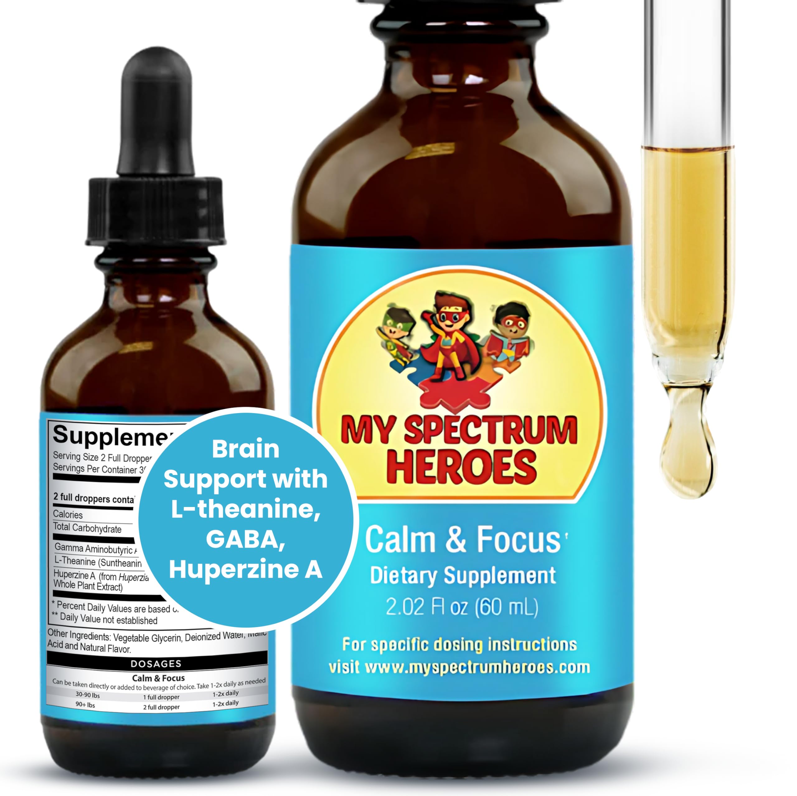 My Spectrum Heroes Calm Focus Drops bottle supports calmness and focus during study.