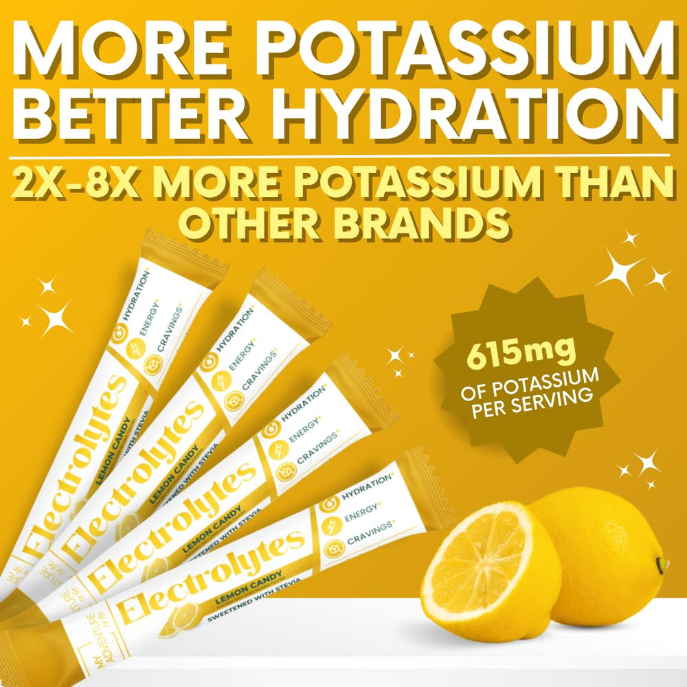 My Adventure to Fit lemon candy electrolytes in glass for hydration on the go