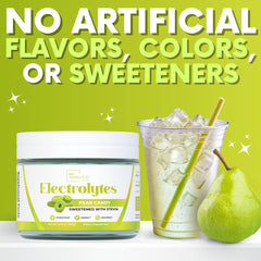 My Adventure to Fit Pear Candy Electrolytes dissolving in water for tasty hydration boost.