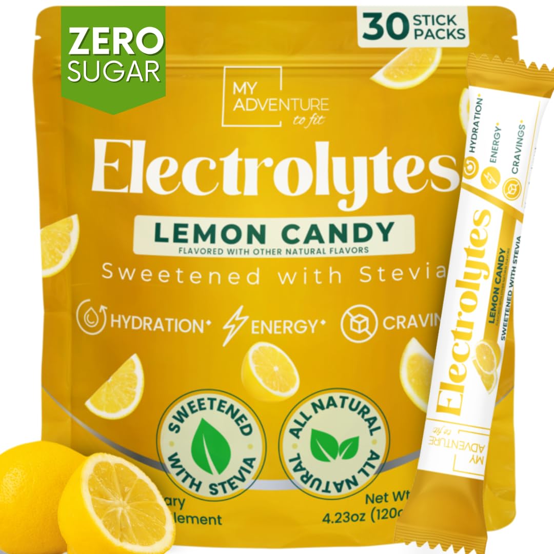 My Adventure to Fit zero-sugar lemon candy electrolytes stick pack for hydration