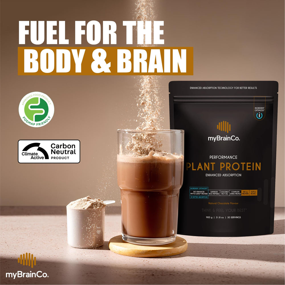 natural chocolate flavor scoop stirred into a glass with myBrainCo