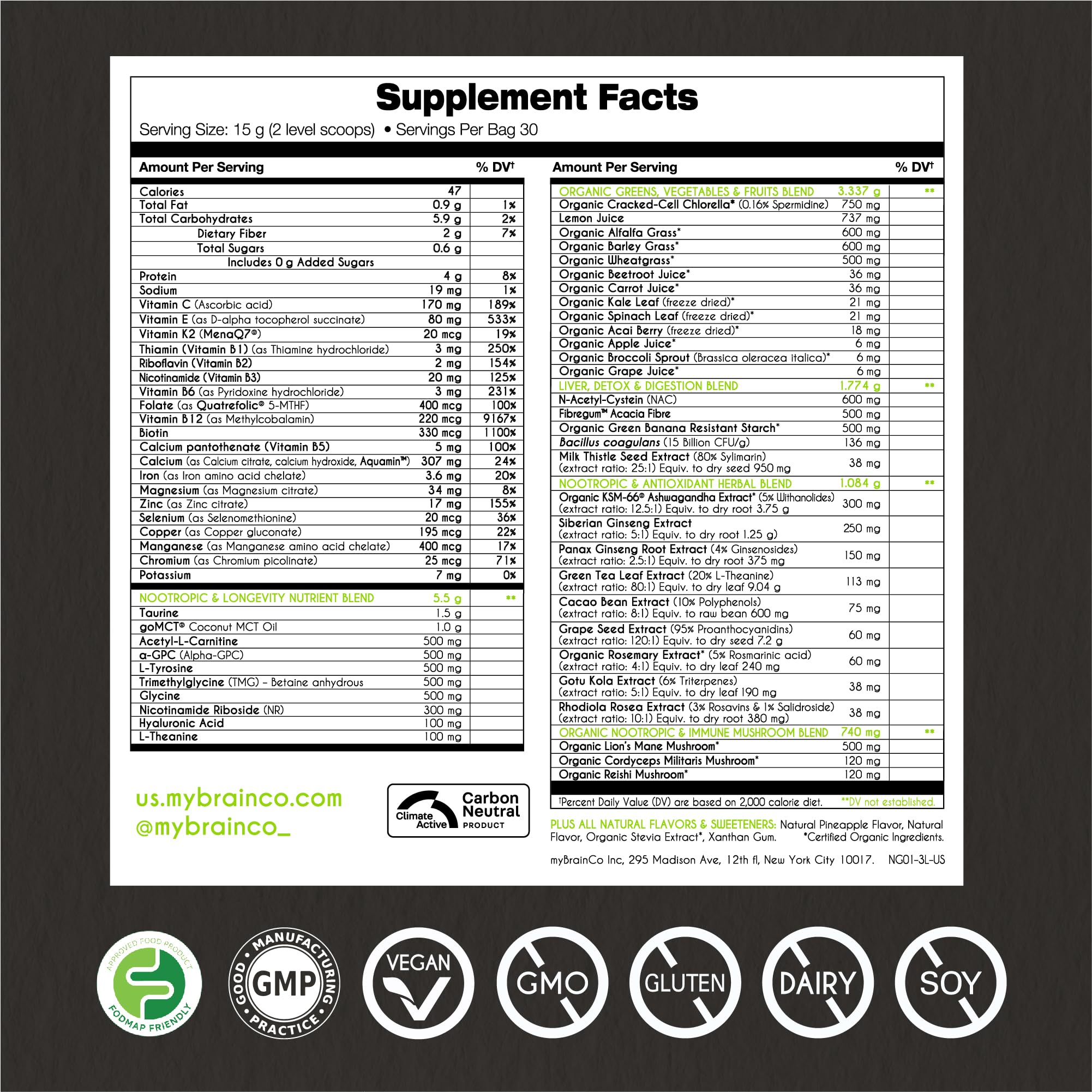 myBrainCo Nootropic Greens MCT oil drop for steady energy