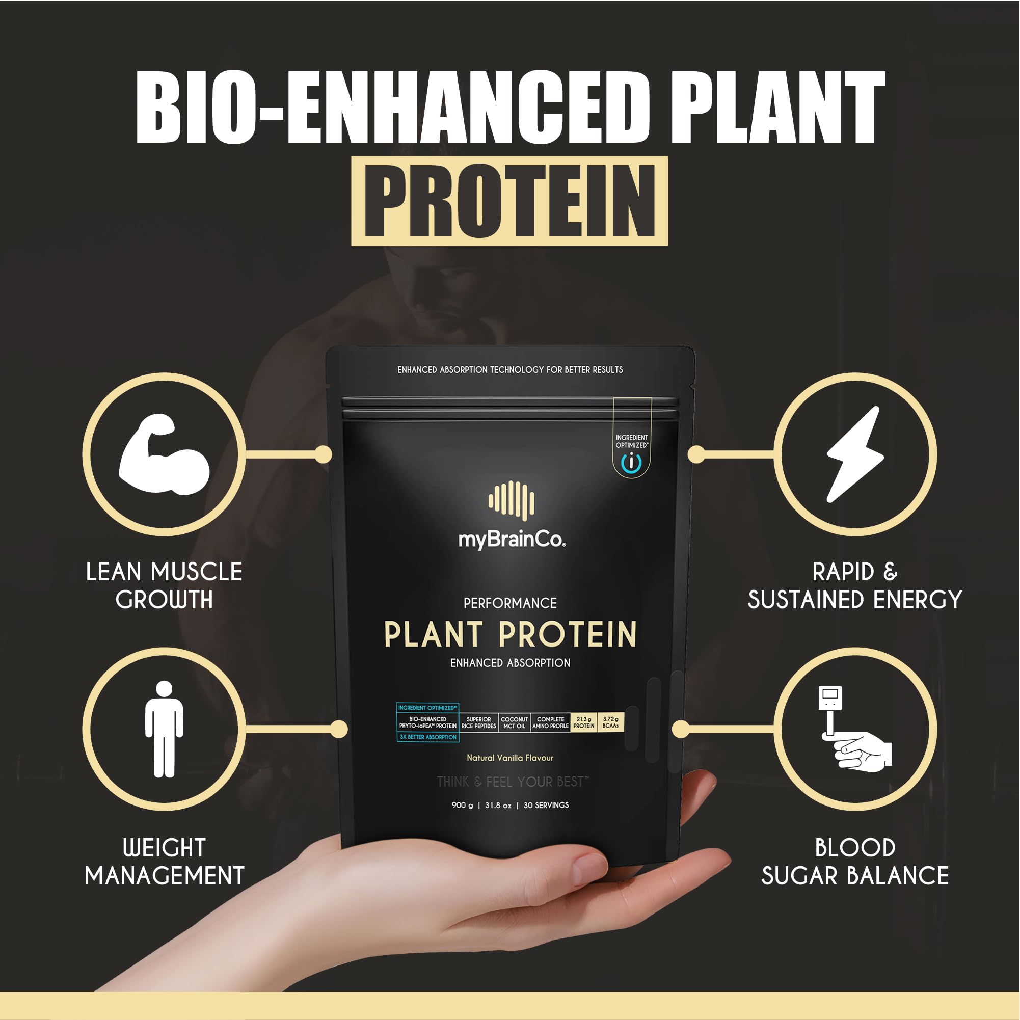 MyBrainCo rice peptides mix with scoop shows smooth texture and quick mixing.