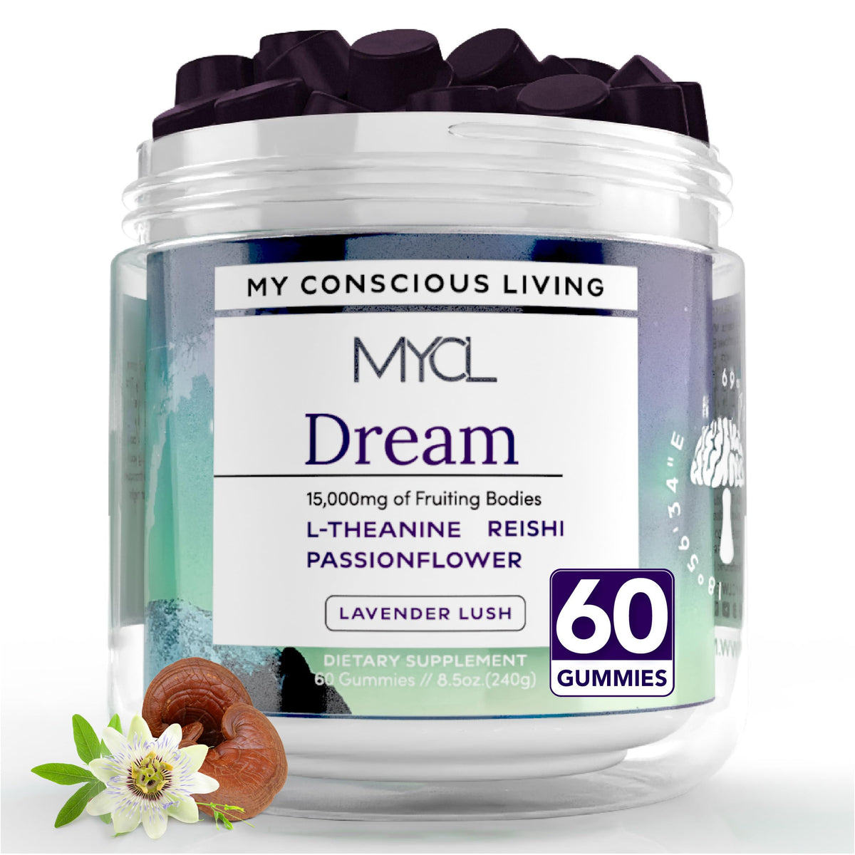 MYCL Dream Mushroom Gummies with reishi fruiting body for restful sleep support.