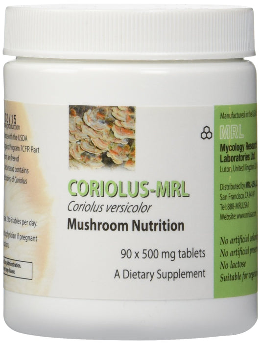 Mycology Research Labs Coriolus Versicolor MRL 500 mg bottle front for daily vegetarian use