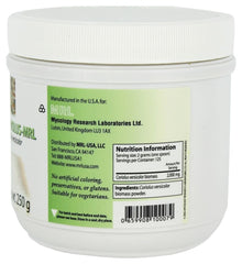 Mycology Research Labs Coriolus Versicolor MRL shows spoon-in-tub for easy 2g servings.