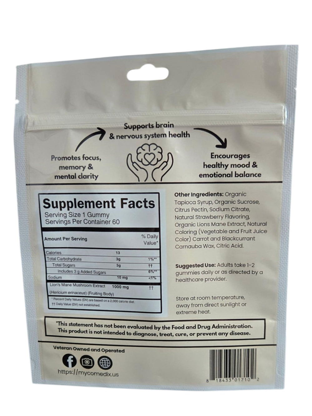 MYCOMedix Neuro-Cubes packaging highlighting SDVOSB and GMP compliance.