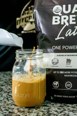 MYCOMedix Quad-Brew Latte foamed-milk close-up emphasizes creamy texture.
