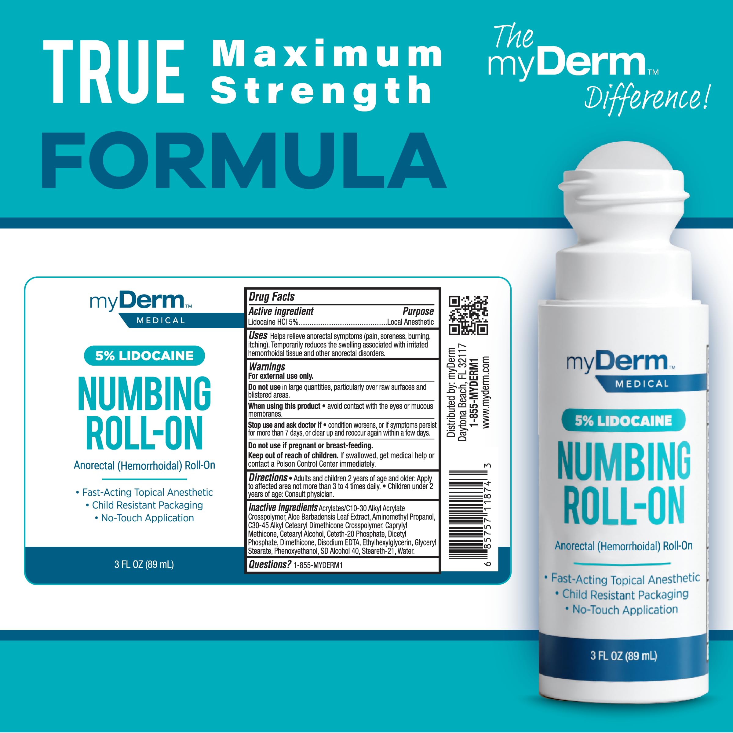 Myderm roll-on in action delivering targeted, quick comfort to irritated skin.