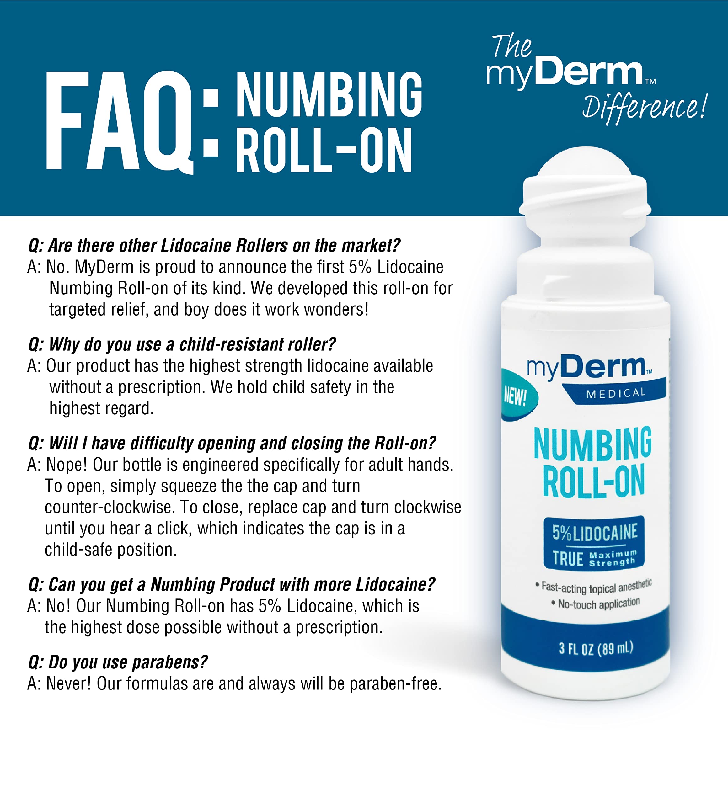 Pack of 2 label on Myderm Medical lidocaine roll-on for value.