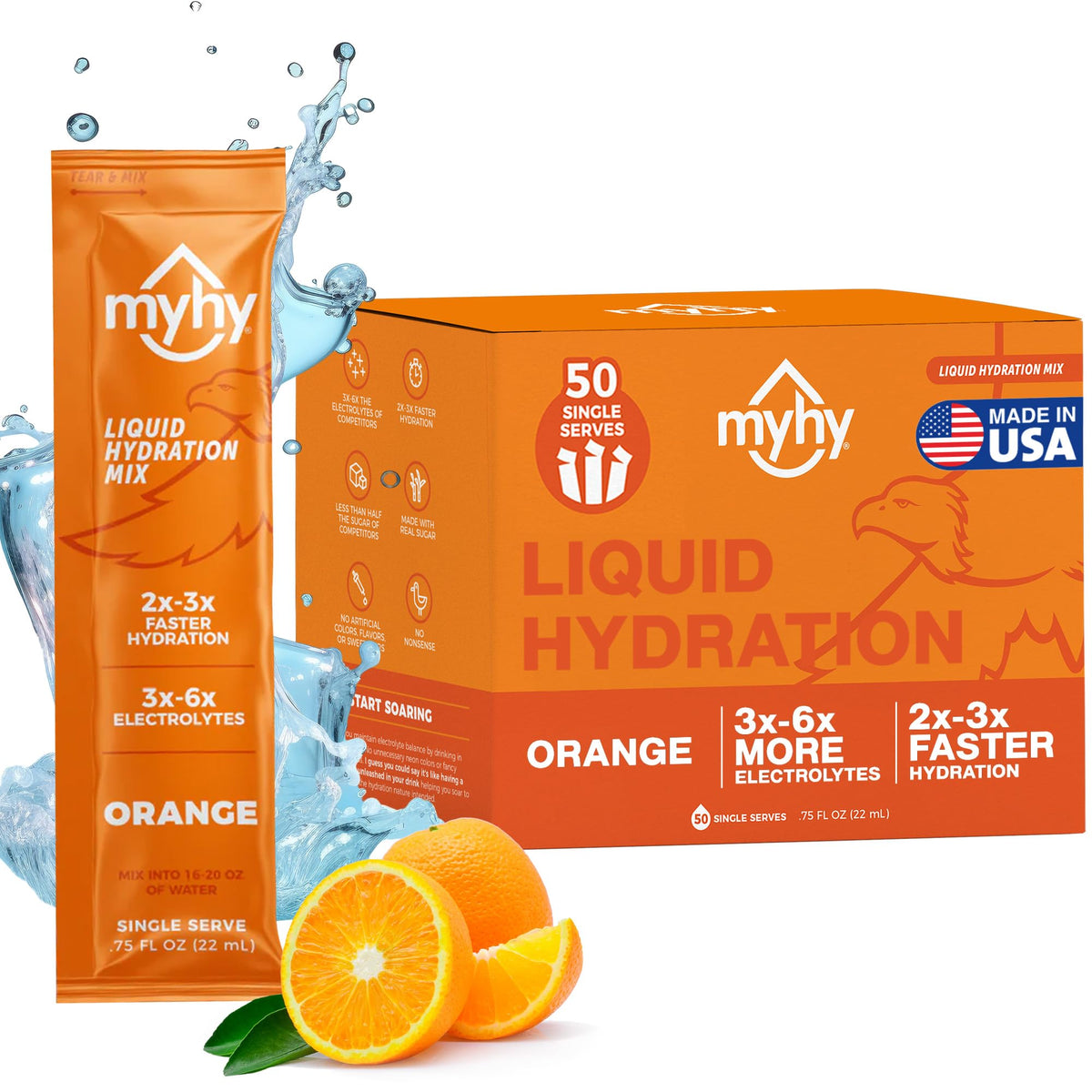 MyHy Liquid Hydration Packets orange 50 count: convenient on-the-go sachets for daily hydration.