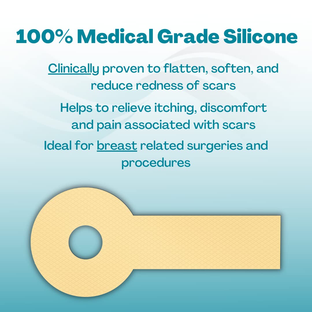 MyNewGel scar sheets cover post-surgery breast lift or reduction scars for subtle concealment.