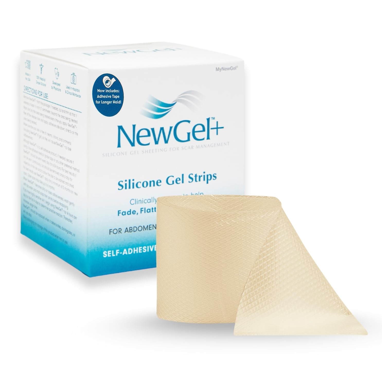 MyNewGel Advanced Silicone Tape for abdomen scar care and discreet wear.