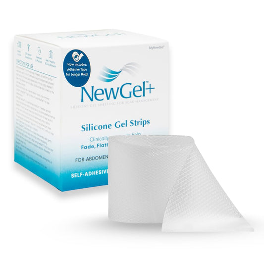 MyNewGel NewGel Advanced silicone scar tape on abdomen, discreet and comfortable for daily wear