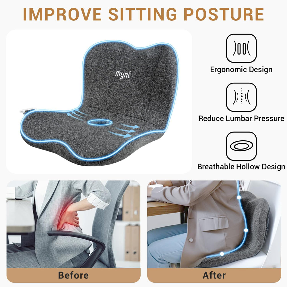 Mynt lumbar rolling seat cushion with heat eases stiffness during work.