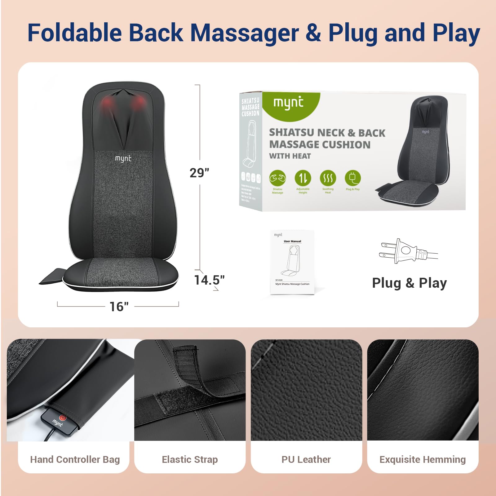 Mynt massager atop a desk setup for office break relief.