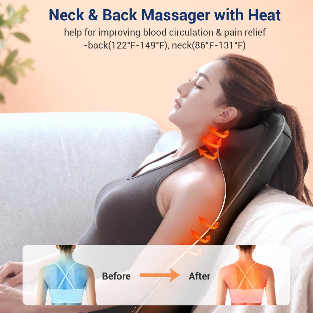 Mynt massager heat therapy in use for relaxing tense back muscles.