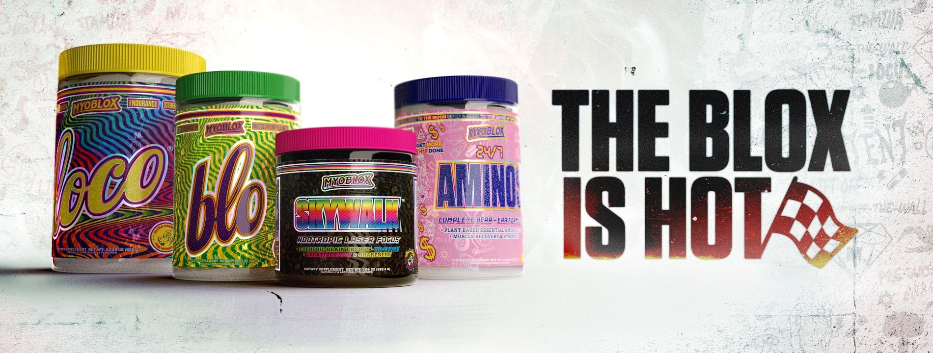 MyoBlox LOCO flavor swatch indicating taste options and mixability.