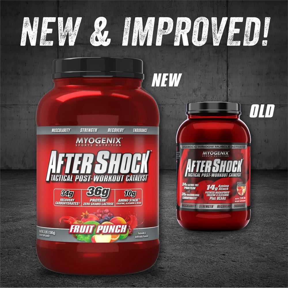 Myogenix Aftershock label closeup showing key nutrition details