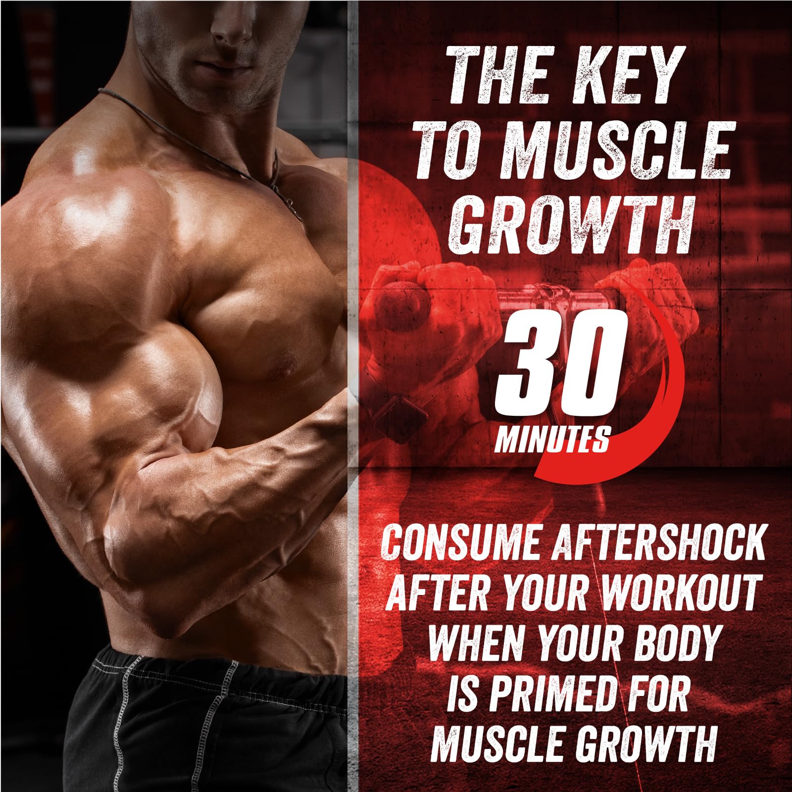 Myogenix Aftershock scoop beside tub for convenient all-in-one formula